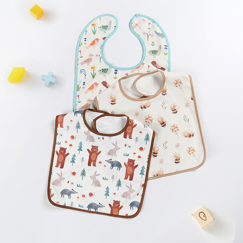 Babero de bebé de PU impermeable con estampado de pájaros