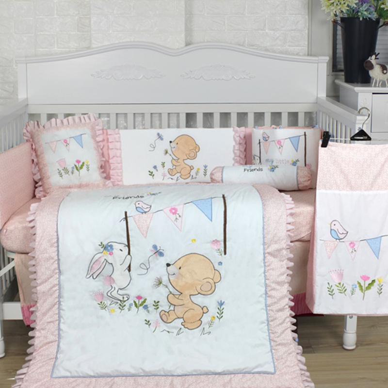 Conjunto de cama tipo cuna con estampado bonito en color rosa, ropa de cama suave para bebé