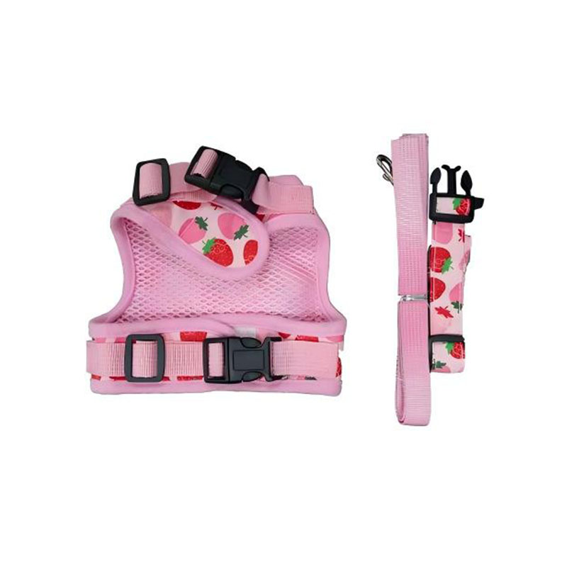 Chaleco ajustable de fresa con arnés antiescape para gatos